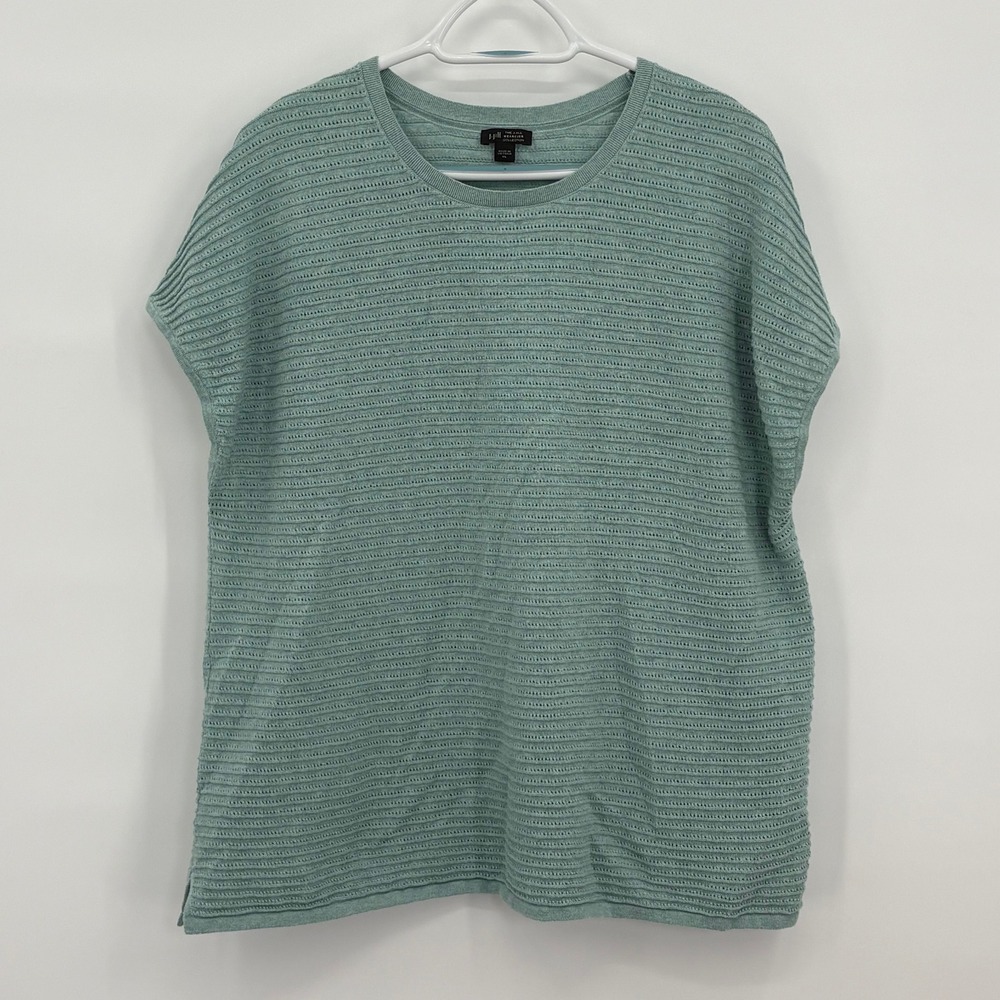 J. Jill Wearever Blue Green Pointelle Knit Cap Sleeve Sweater Top XL‎